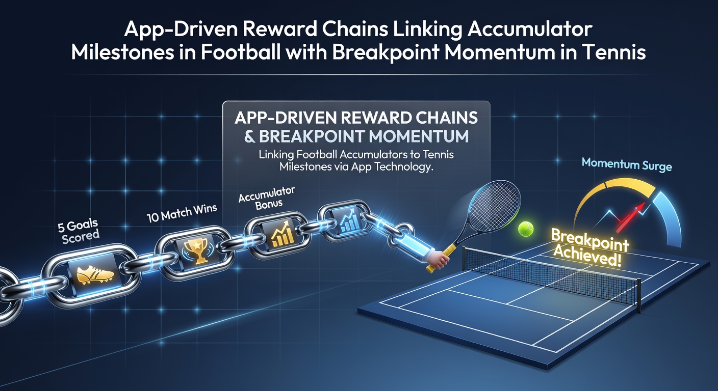 Mobile App-Oberfläche zeigt verknüpfte Belohnungsketten für Fußball-Akkumulatoren und Tennis-Breakpoints