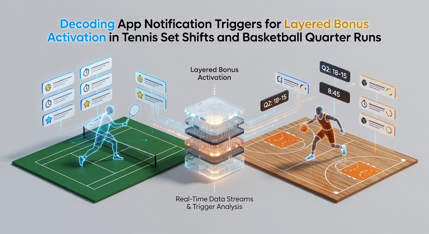 Darstellung von App-Benachrichtigungen bei Tennis-Satzwechseln und Basketball-Viertelläufen mit Bonus-Schichten