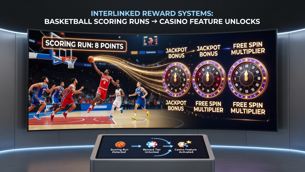 Visualisierung von Datenströmen zwischen Basketball-Events und Casino-Boni in einer App