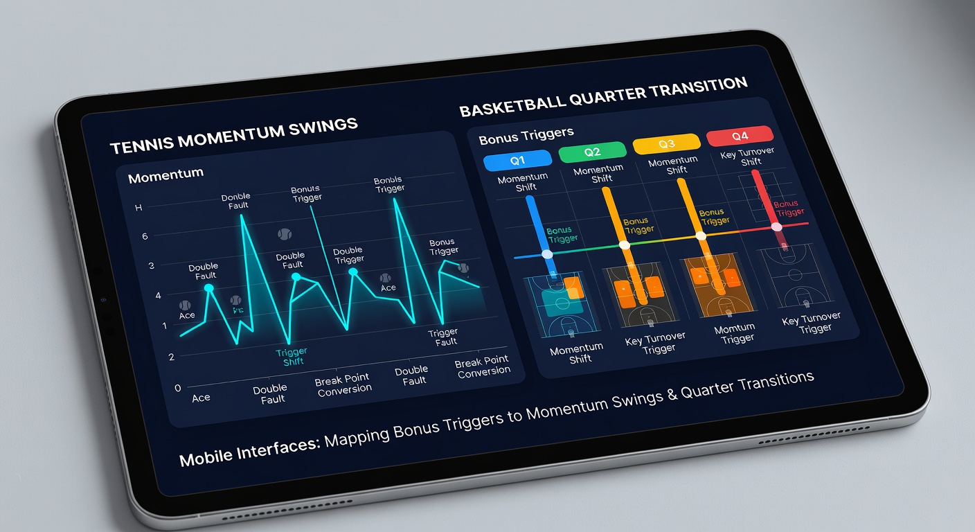 Detailansicht einer mobilen Benutzeroberfläche mit Bonus-Mapping bei Basketball-Viertelwechseln