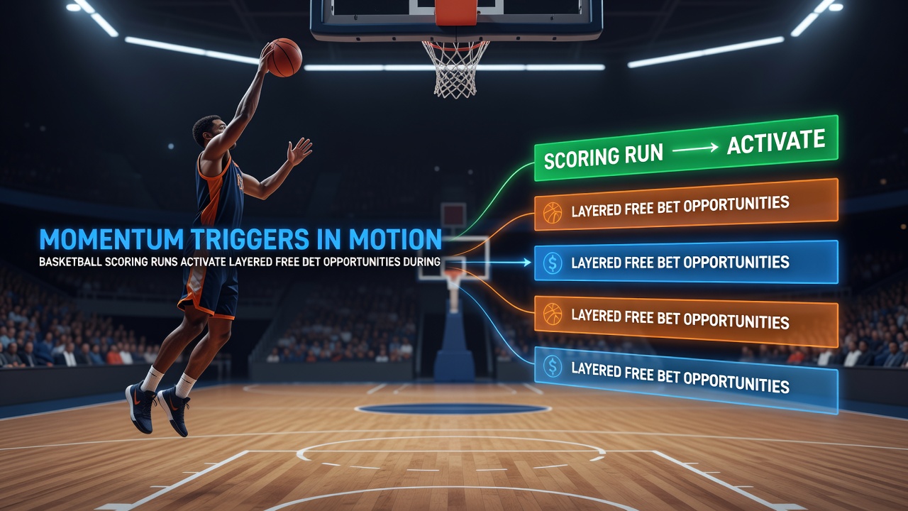 Visualisierung gestaffelter Bonusoptionen während paralleler Sportmomenten in Basketball und Tennis