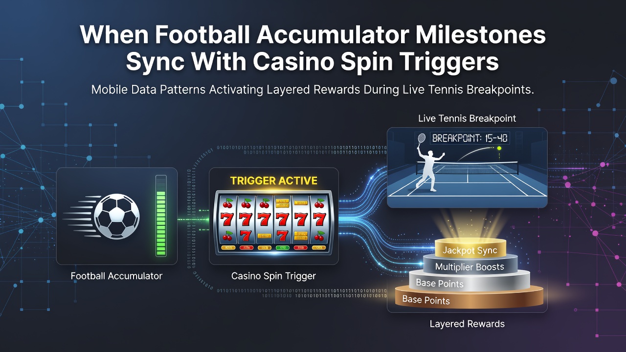 Mobile App-Datenvisualisierung zeigt Synchronisation von Fußball-Akkumulatoren mit Casino-Spin-Triggers während Tennis-Breakpoints